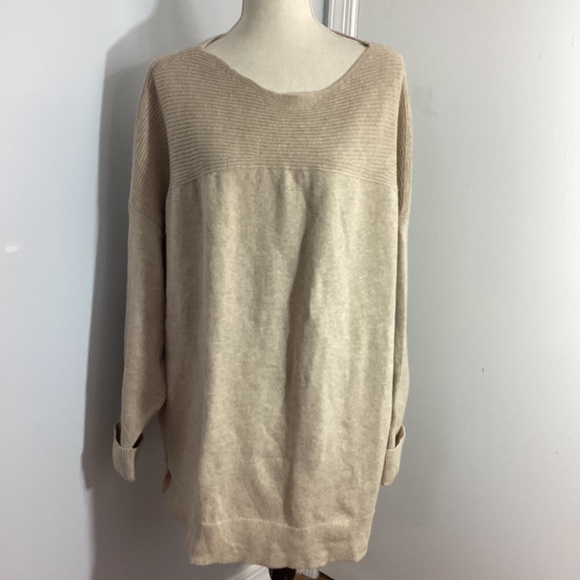 NWT J.JILL PLUS 3X KNIT SWEATER TUNIC LIGHT CAMEL HEATHER BOATNECK - Picture 1 of 13